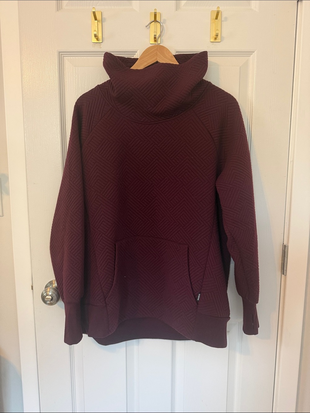 RBX Women's Quilted Funnel Neck Pullover Hoodie in Maroon